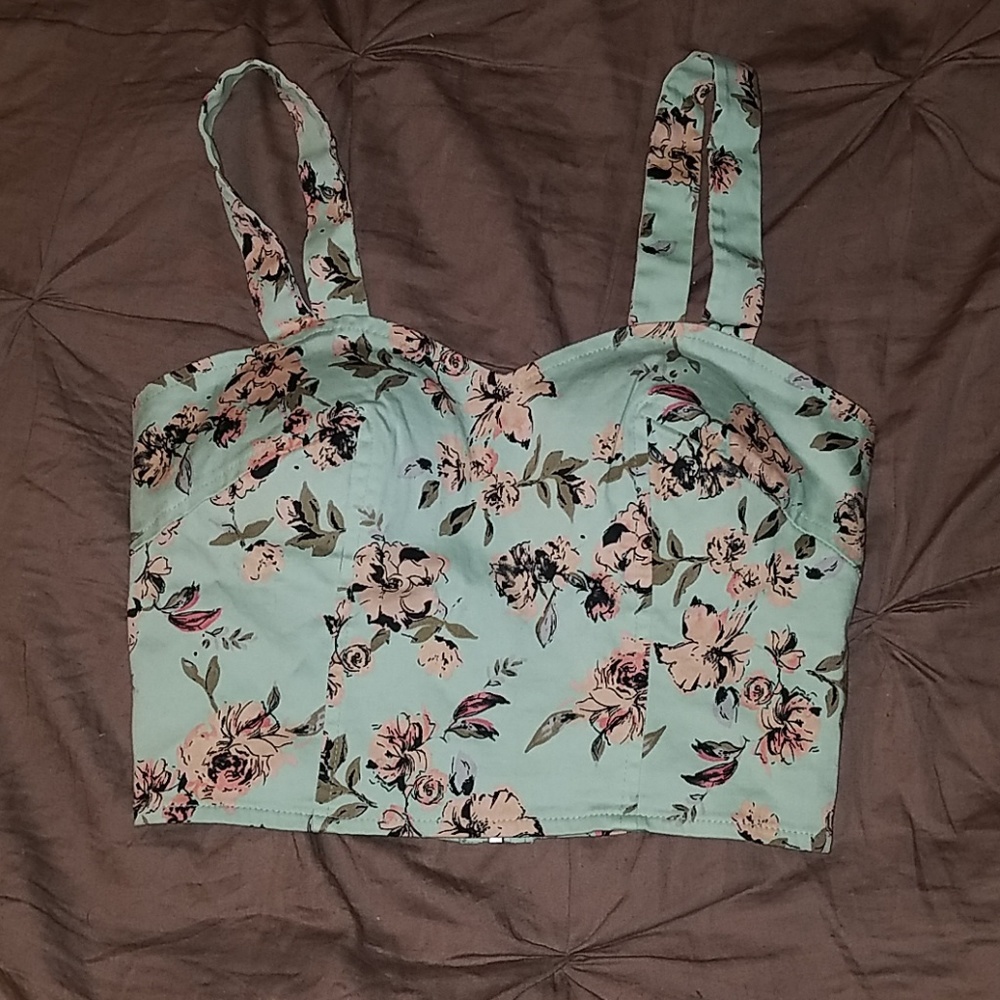 Teal & Floral Padded Crop Top